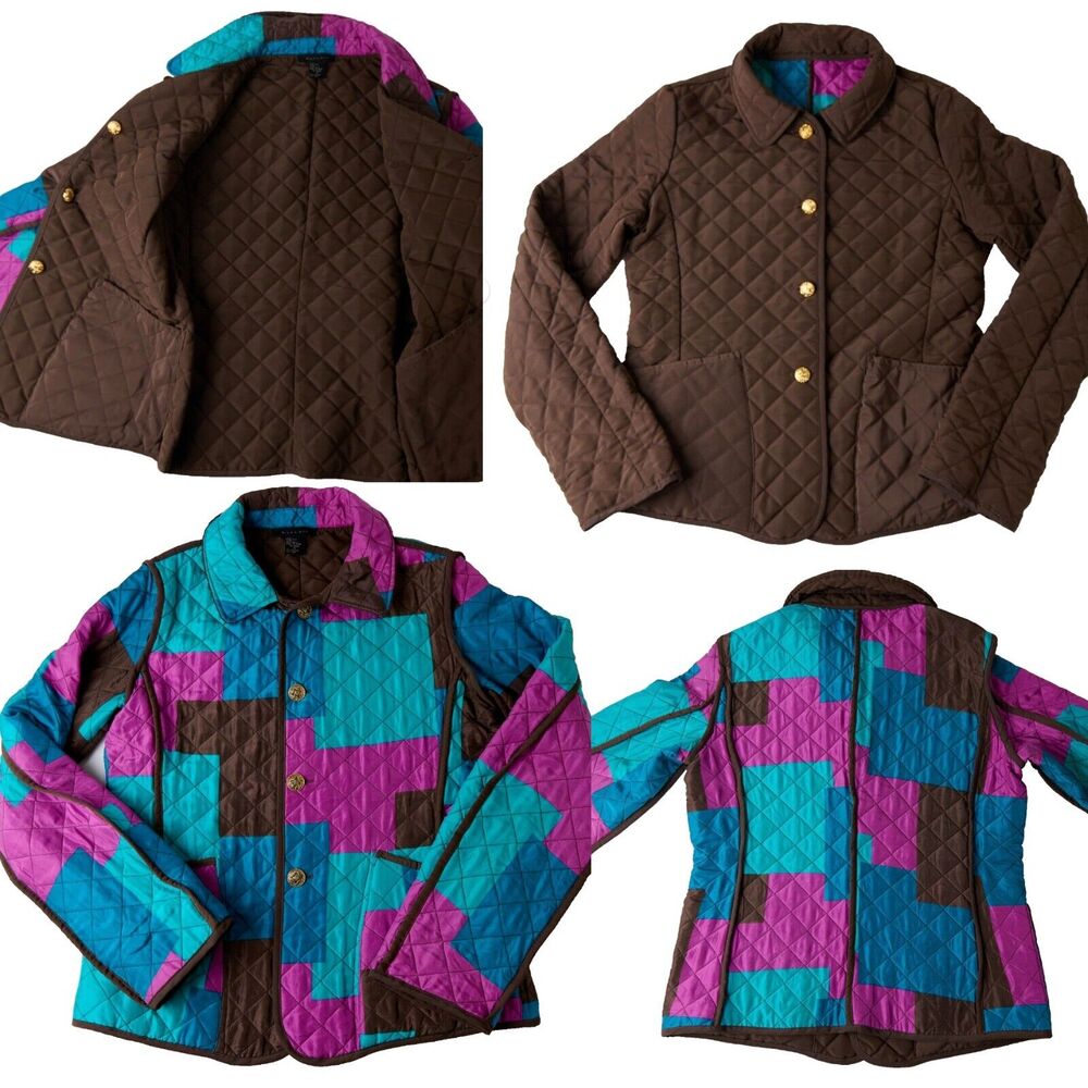 Silkland Women’s M Reversible Quilted Jacket Multicolor Brown Silk Patchwork